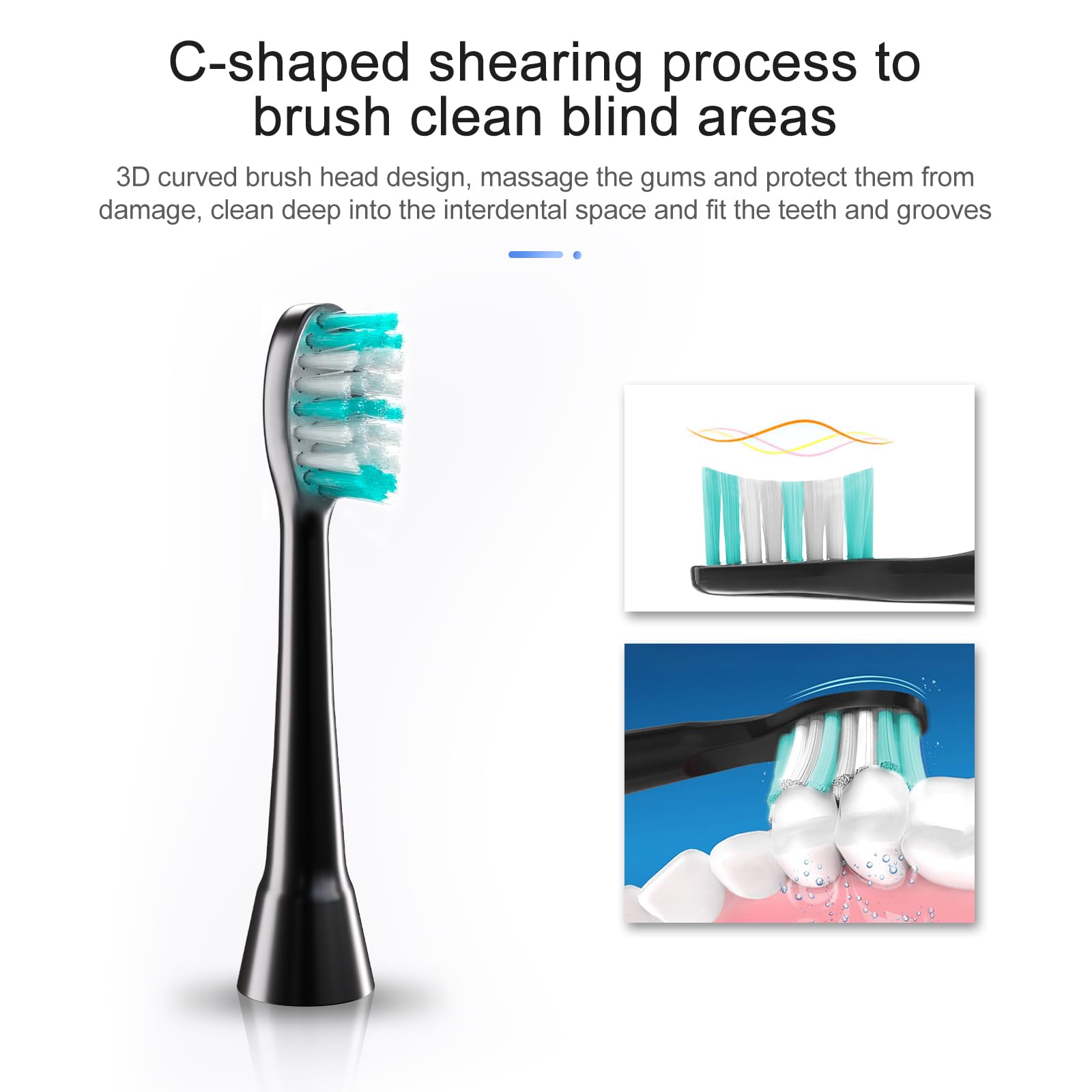 AquaSonic replacement brush heads contouring to teeth for a gentle clean