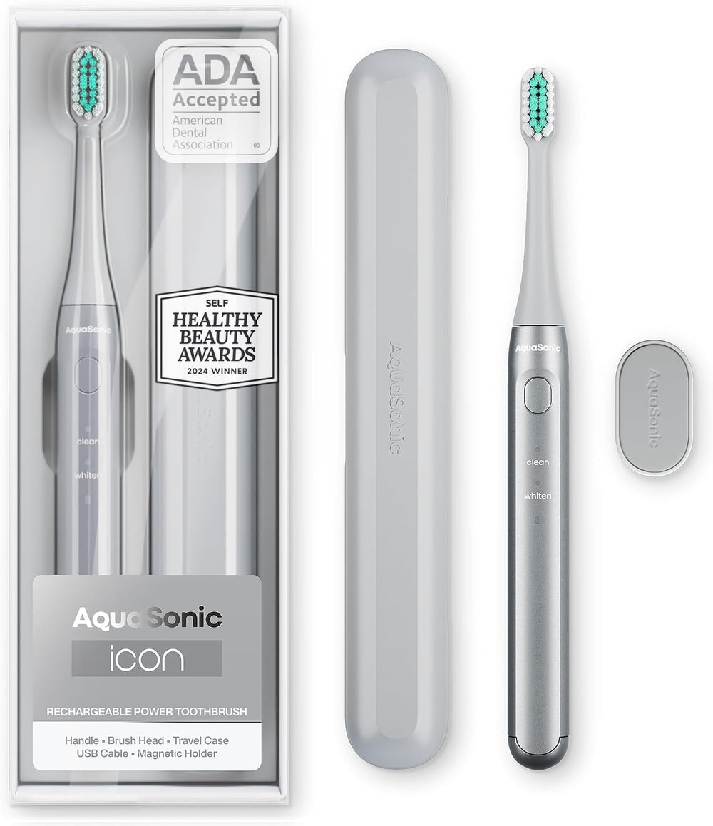 Aquasonic Icon ADA-Approved rechargeable toothbrush in Stone color