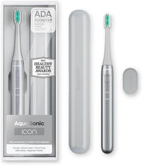 Aquasonic Icon ADA-Approved rechargeable toothbrush in Stone color
