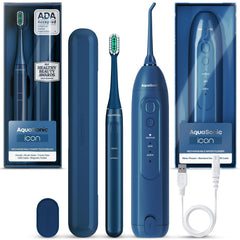Aquasonic Icon Rechargeable Toothbrush and Water Flosser Bundle in Navy