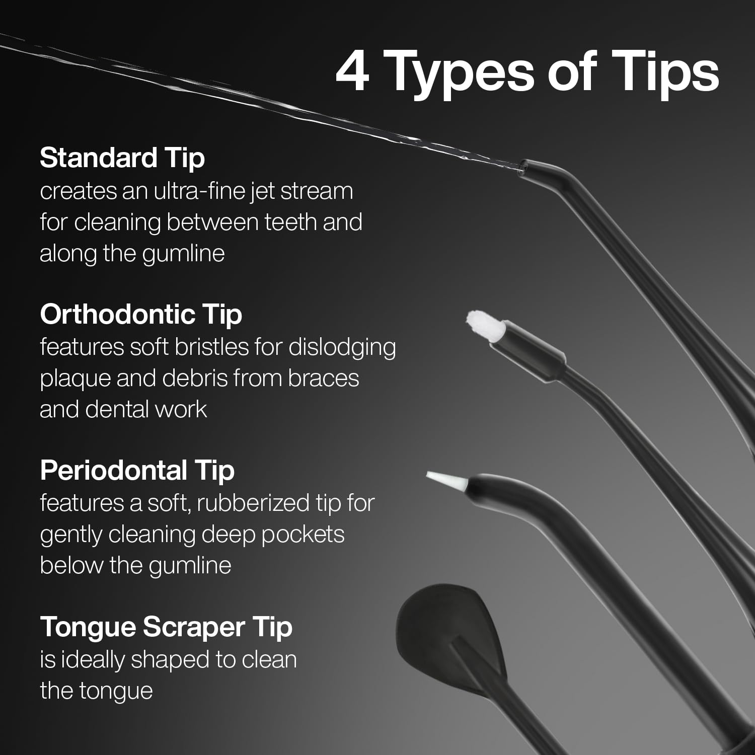 Periodontal replacement tip for deep cleaning gums with AquaSonic