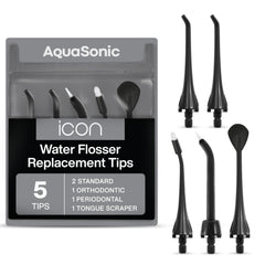 Two standard AquaSonic water flosser replacement tips in package