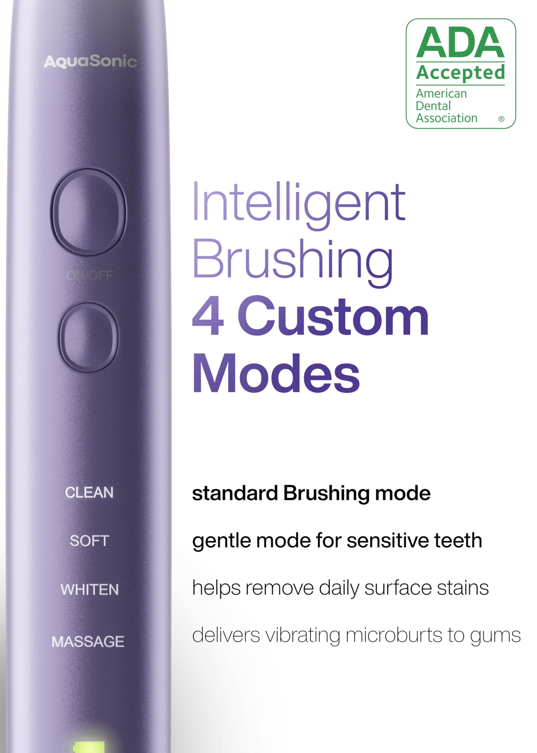 Aquasonic Vibe Series showing four brushing modes