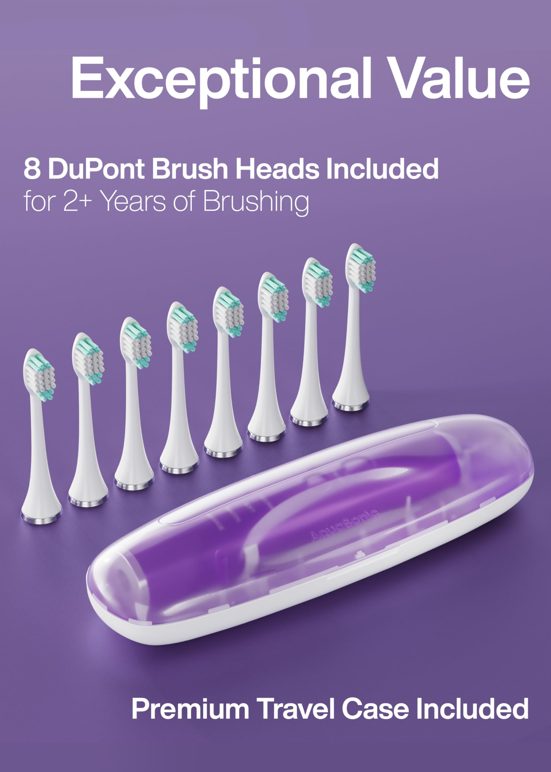 Eight DuPont brush heads for Aquasonic Vibe Series with protective caps