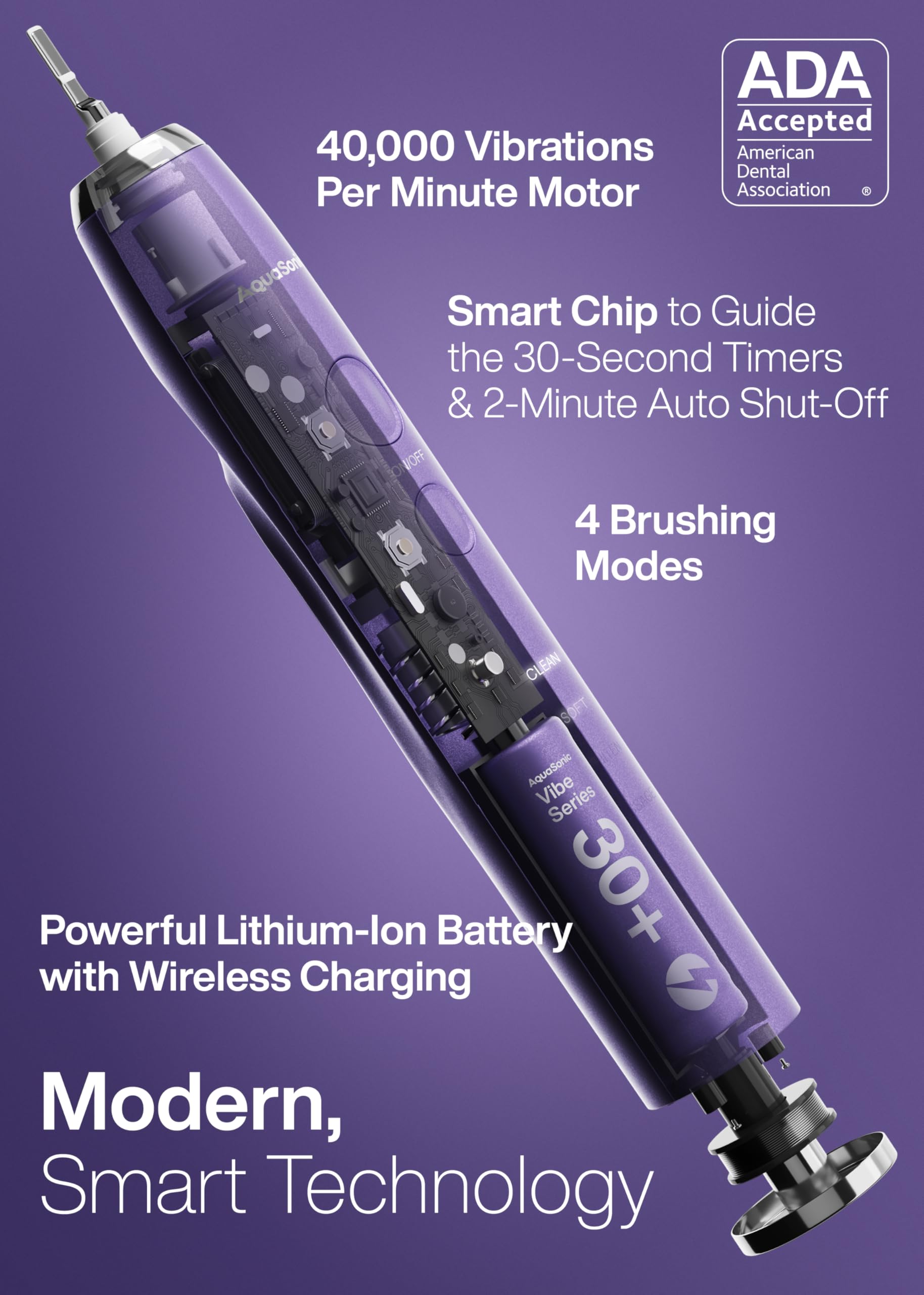 Satin Violet Aquasonic Vibe Series toothbrush back view
