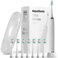Front view of Aquasonic Vibe Series Optic White toothbrush