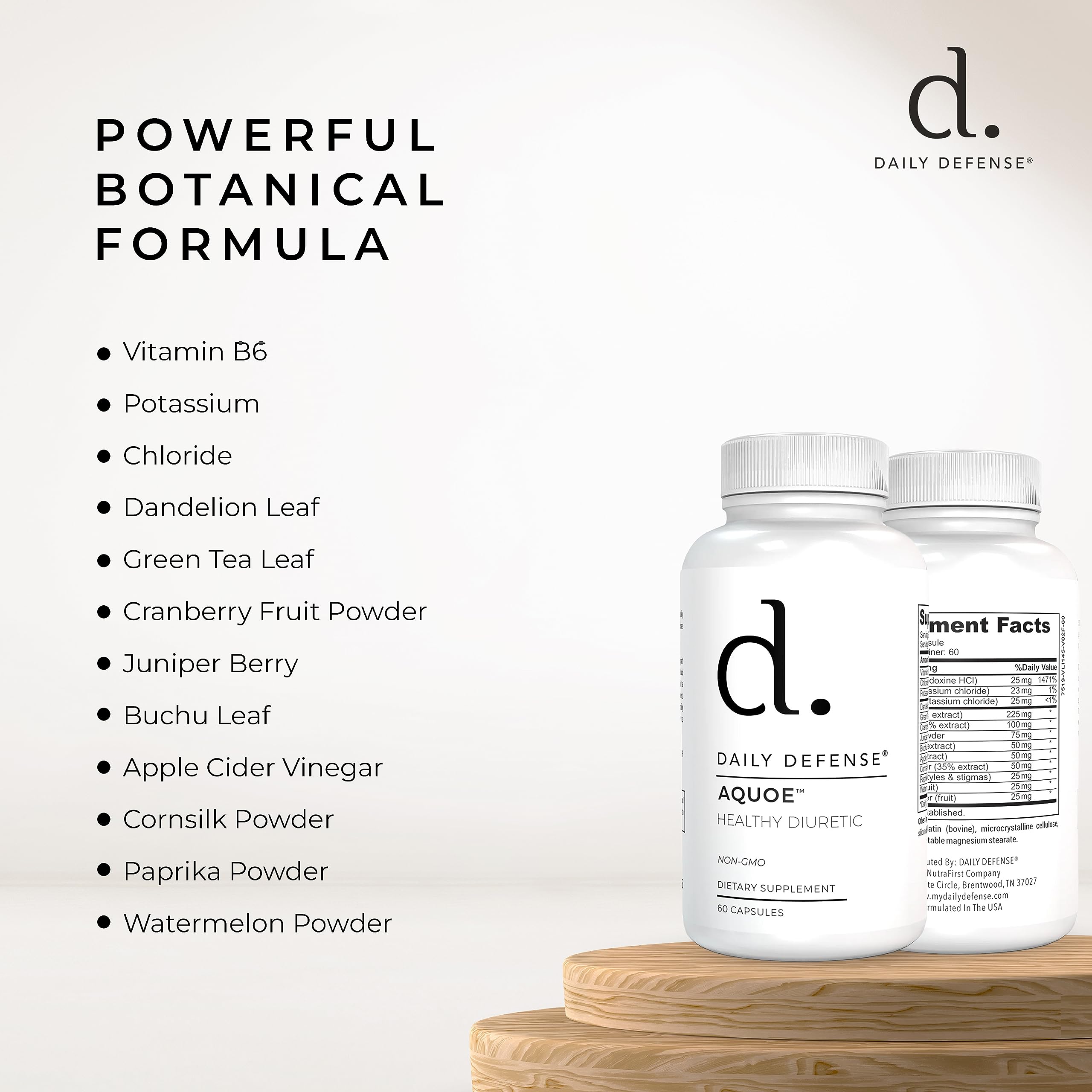 AQUOE ingredients green tea dandelion cranberry shown as natural diuretics