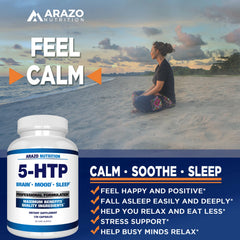 Graphic highlighting mood and sleep support from 5-HTP + Calcium