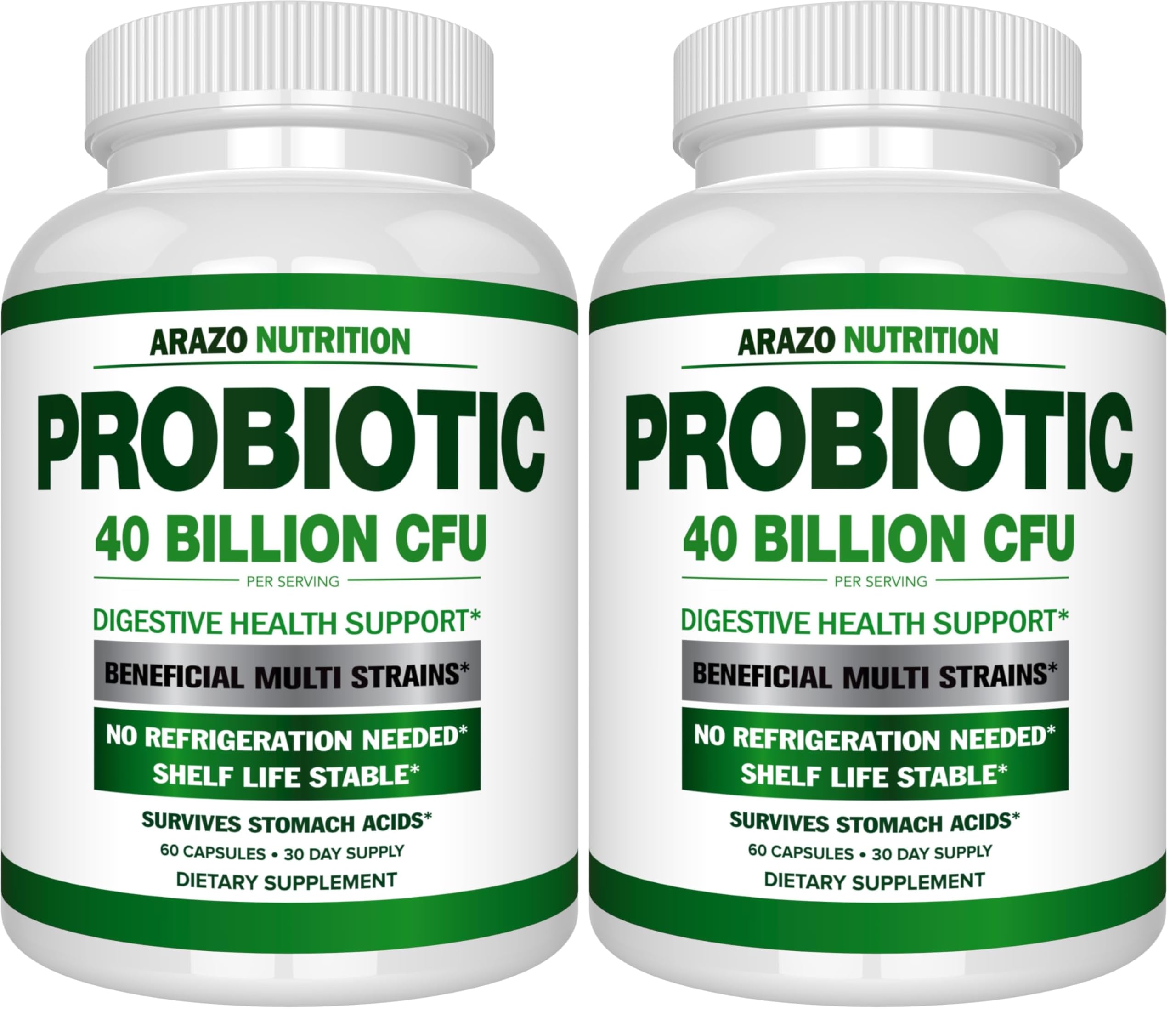 Arazo Nutrition Probiotic 40 Billion CFU bottle – 2-pack (front view)