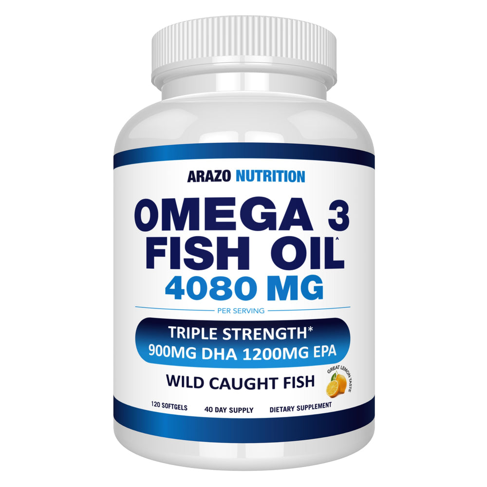 Front view of Arazo Nutrition Wild Caught Omega-3 Fish Oil bottle