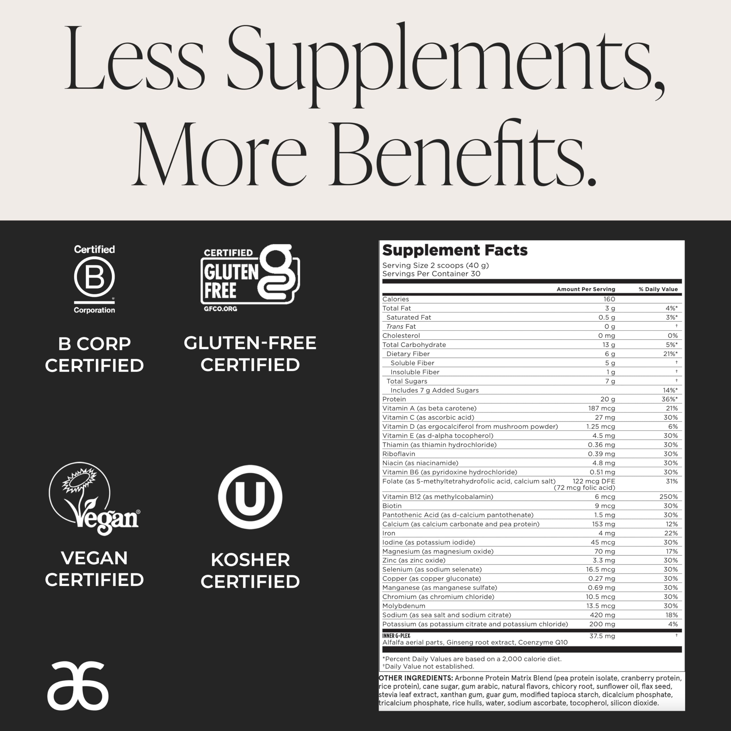 Arbonne Feelfit vanilla pea protein powder highlighting natural ingredients