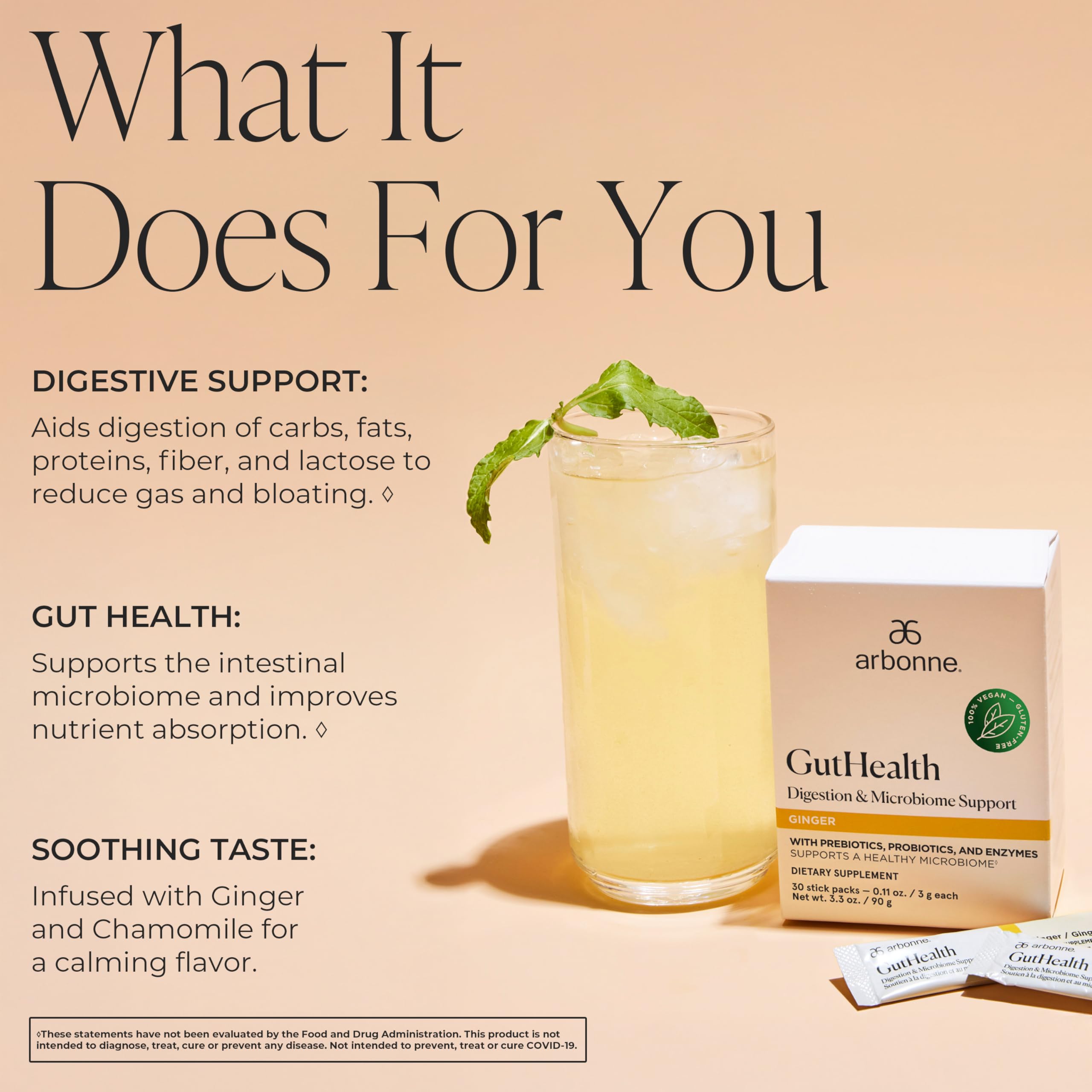 Probiotic and prebiotic drink mix powder sachet