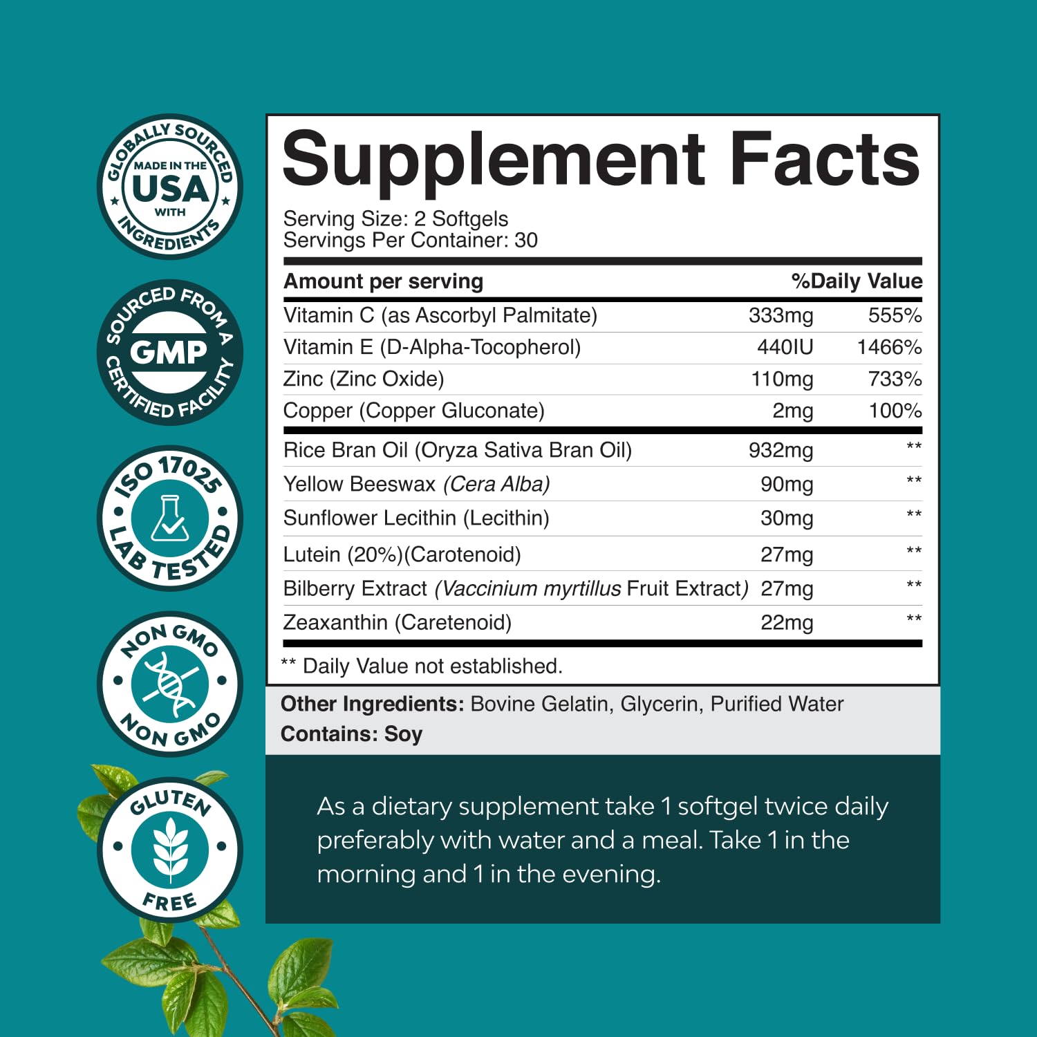 Close-up of AREDS 2 vitamins showing lutein and zeaxanthin