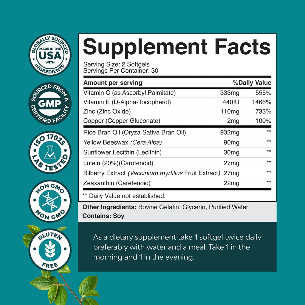 Close-up of AREDS 2 vitamins showing lutein and zeaxanthin