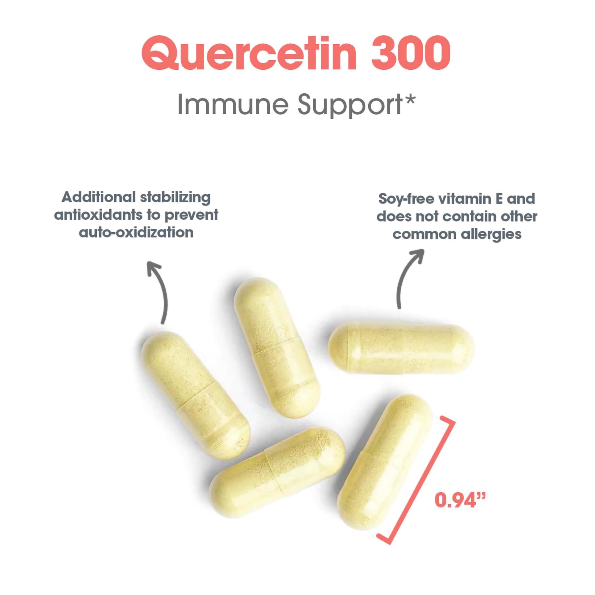 Close-up of vegetarian capsules for Quercetin 300