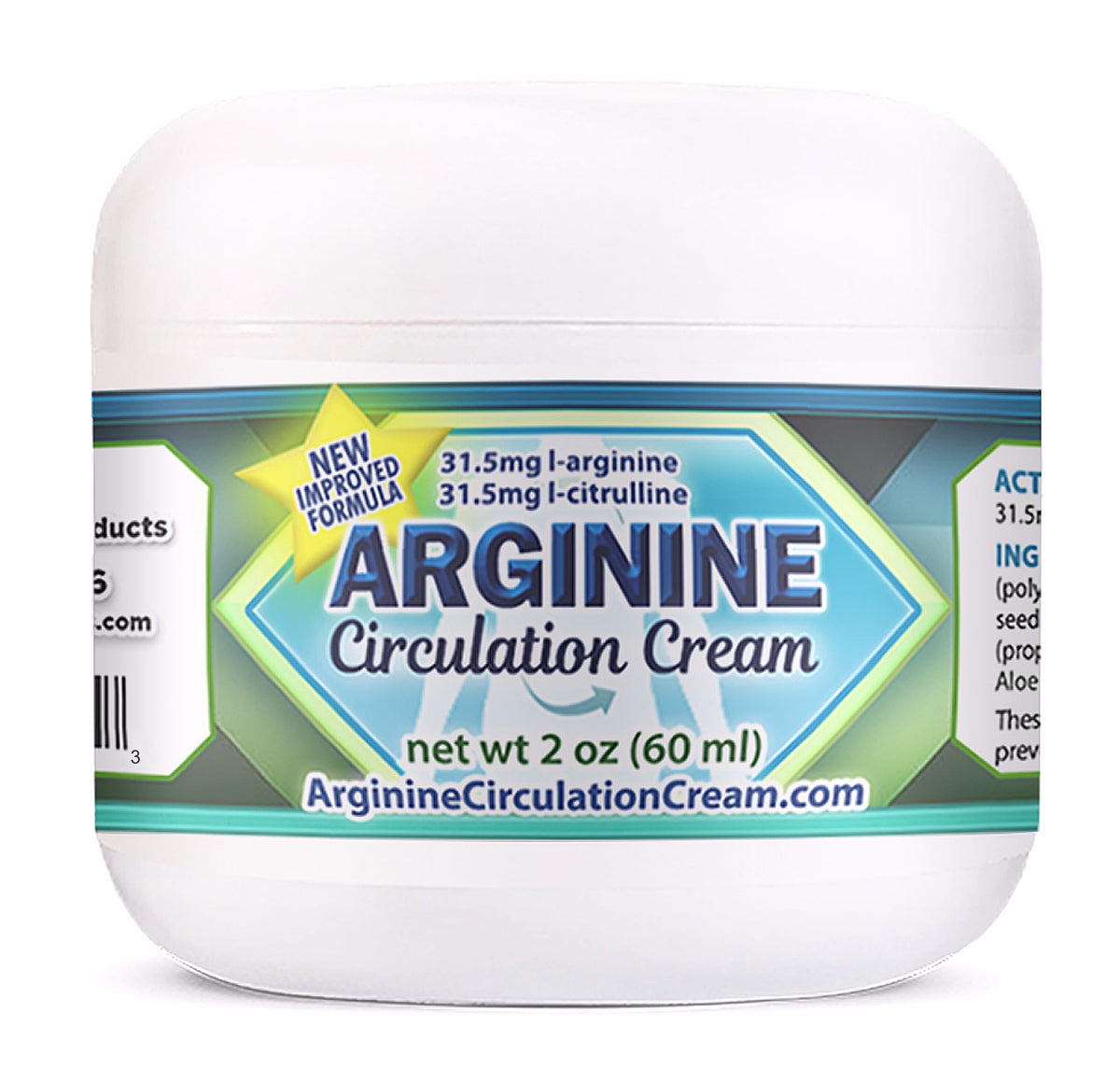 Arginine Circulation Cream bottle with 2 oz size and menthol label