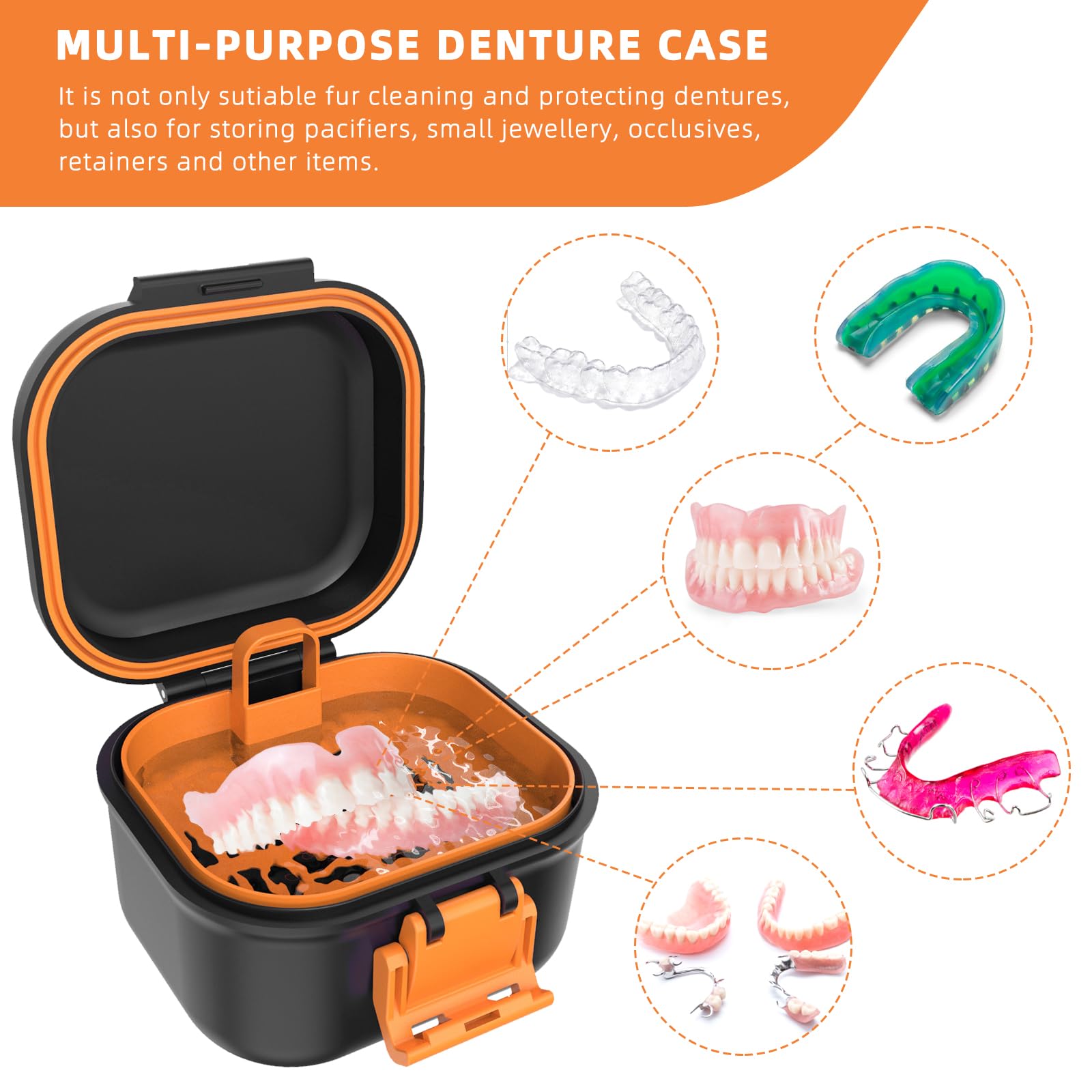 Portable denture bath box side view