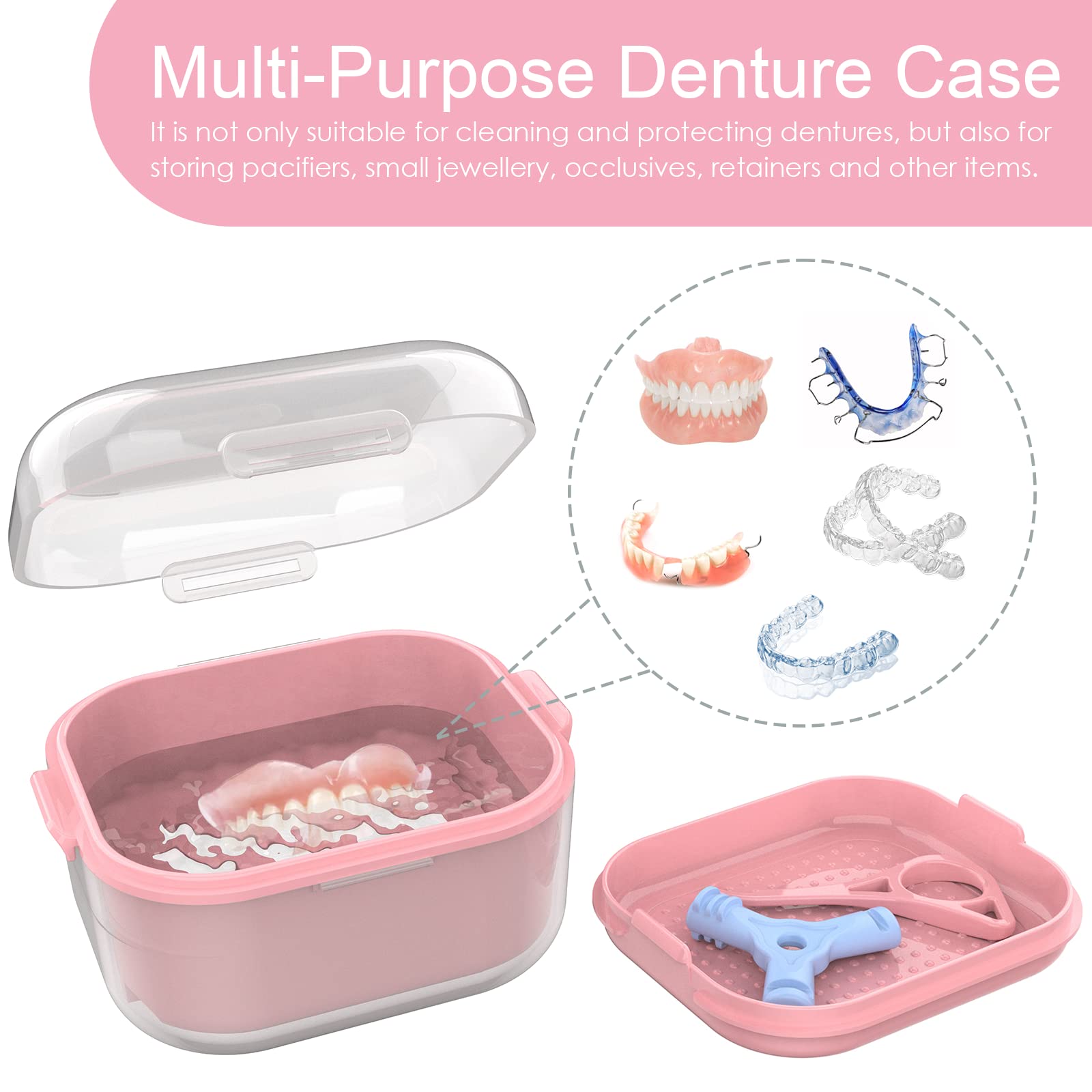 Built-in drainage tray for quick drying of dentures