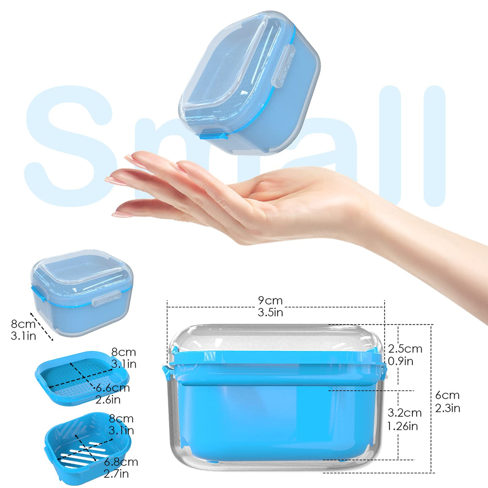 Built-in strainer and tray inside denture cup