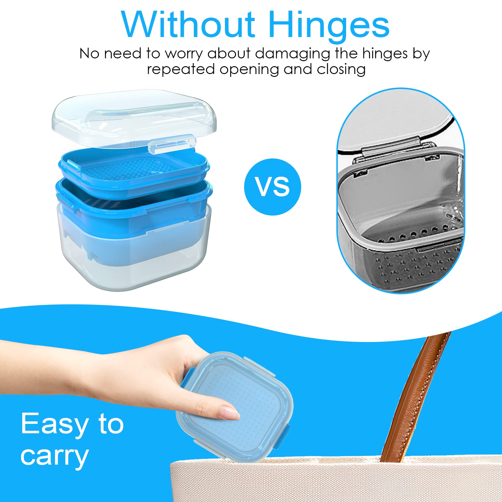 Denture case with two side hooks for easy filter removal