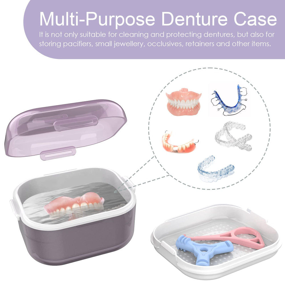 Portable denture cleaning case designed for home, office, and car