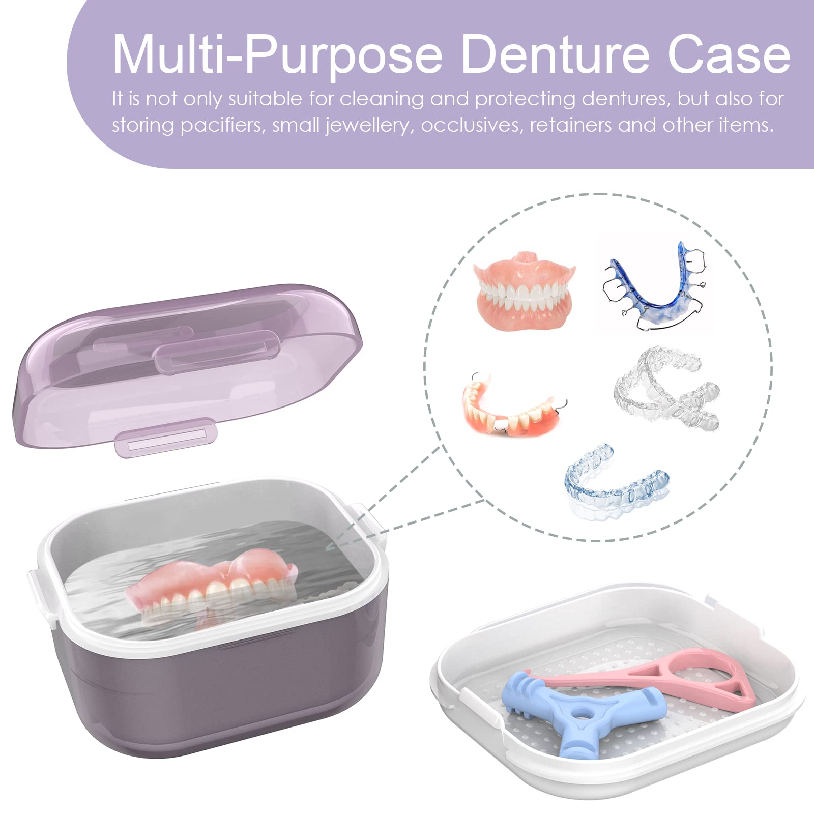 Multi-purpose denture cleaning case for small items