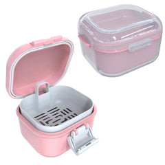 ARGOMAX denture cup in dark pink with translucent housing for soaking