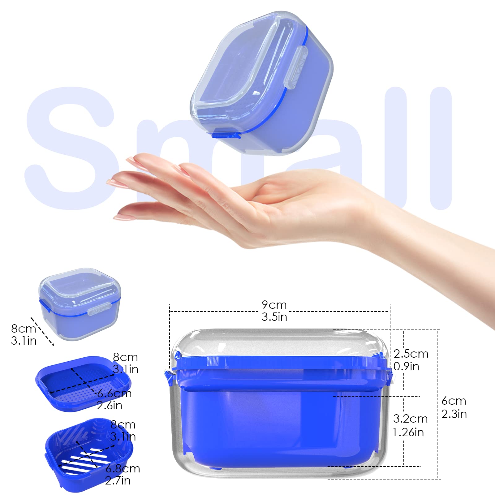 Built-in strainer and tray inside denture cup
