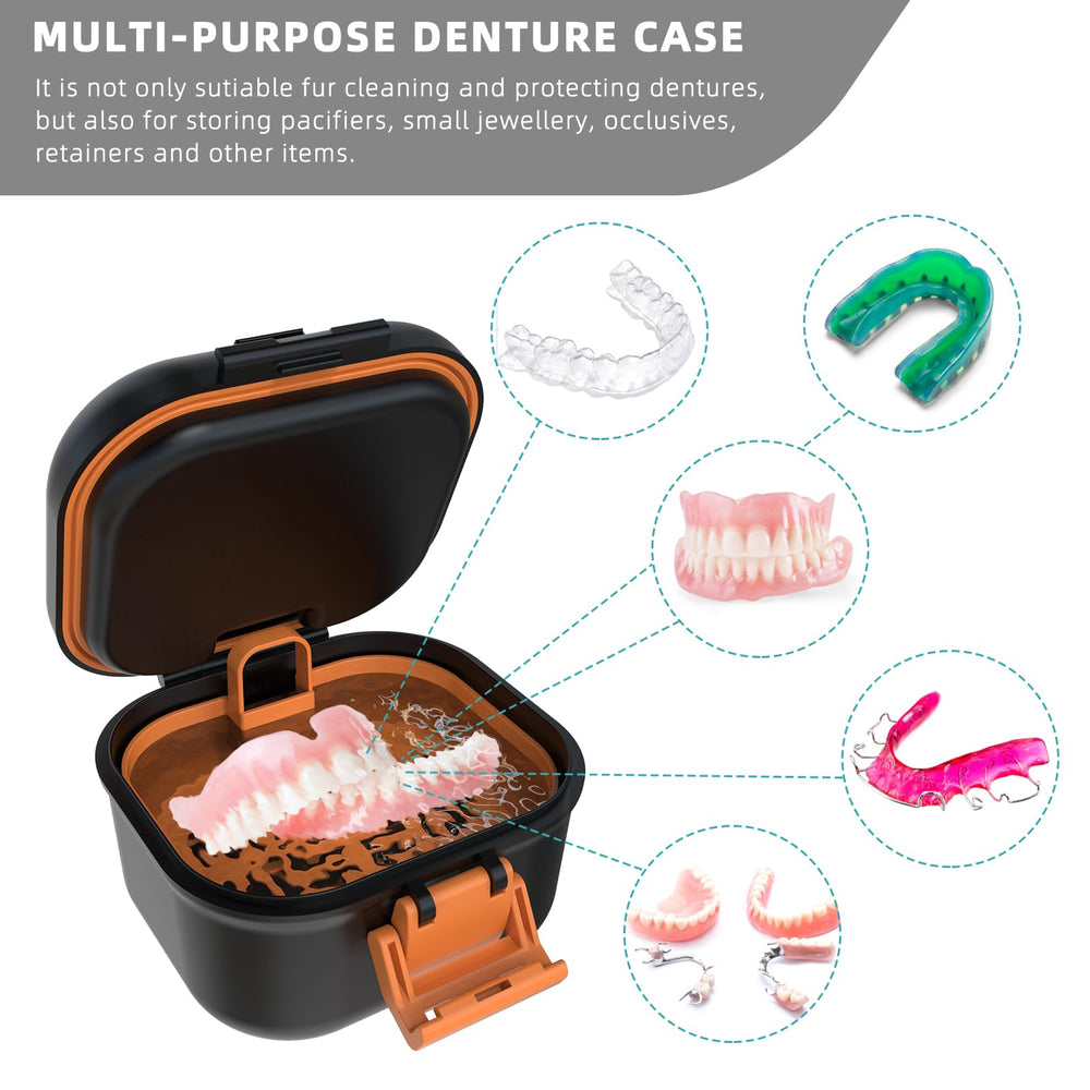Draining basket and built-in strainer for cleaned dentures