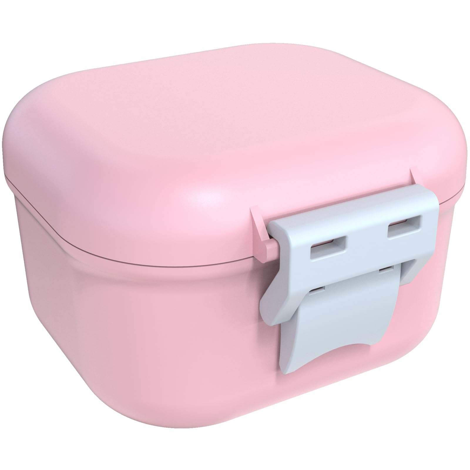 Leak-proof denture bath cup pink and white with hinged lid
