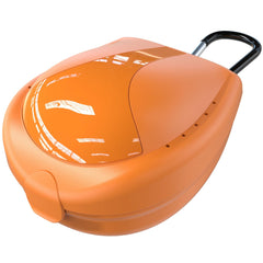 ARGOMAX orange sports mouth guard case with carabiner - front view