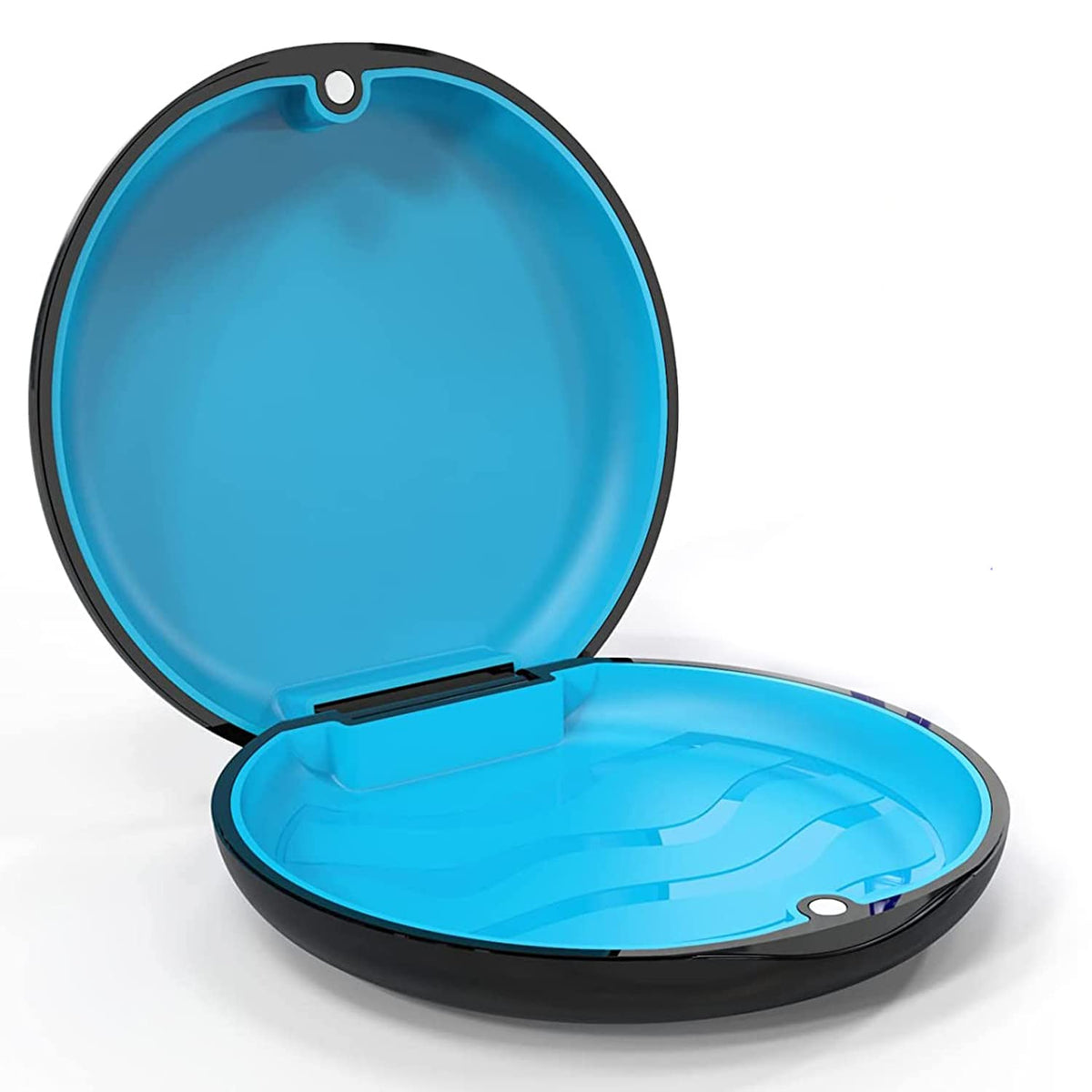 ARGOMAX retainer case with black shell and dark blue silicone – front view