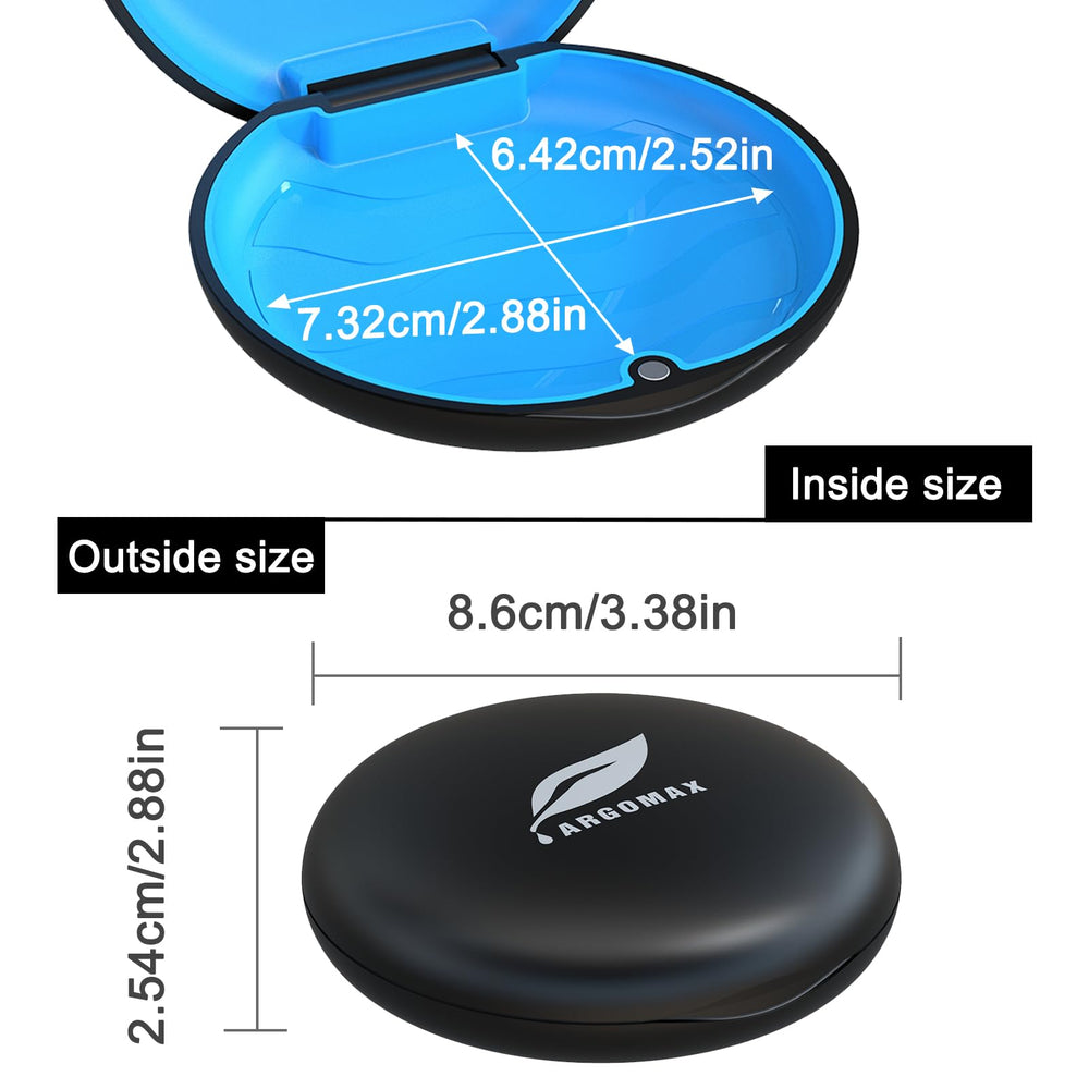 ARGOMAX retainer case with black shell and dark blue silicone – side view