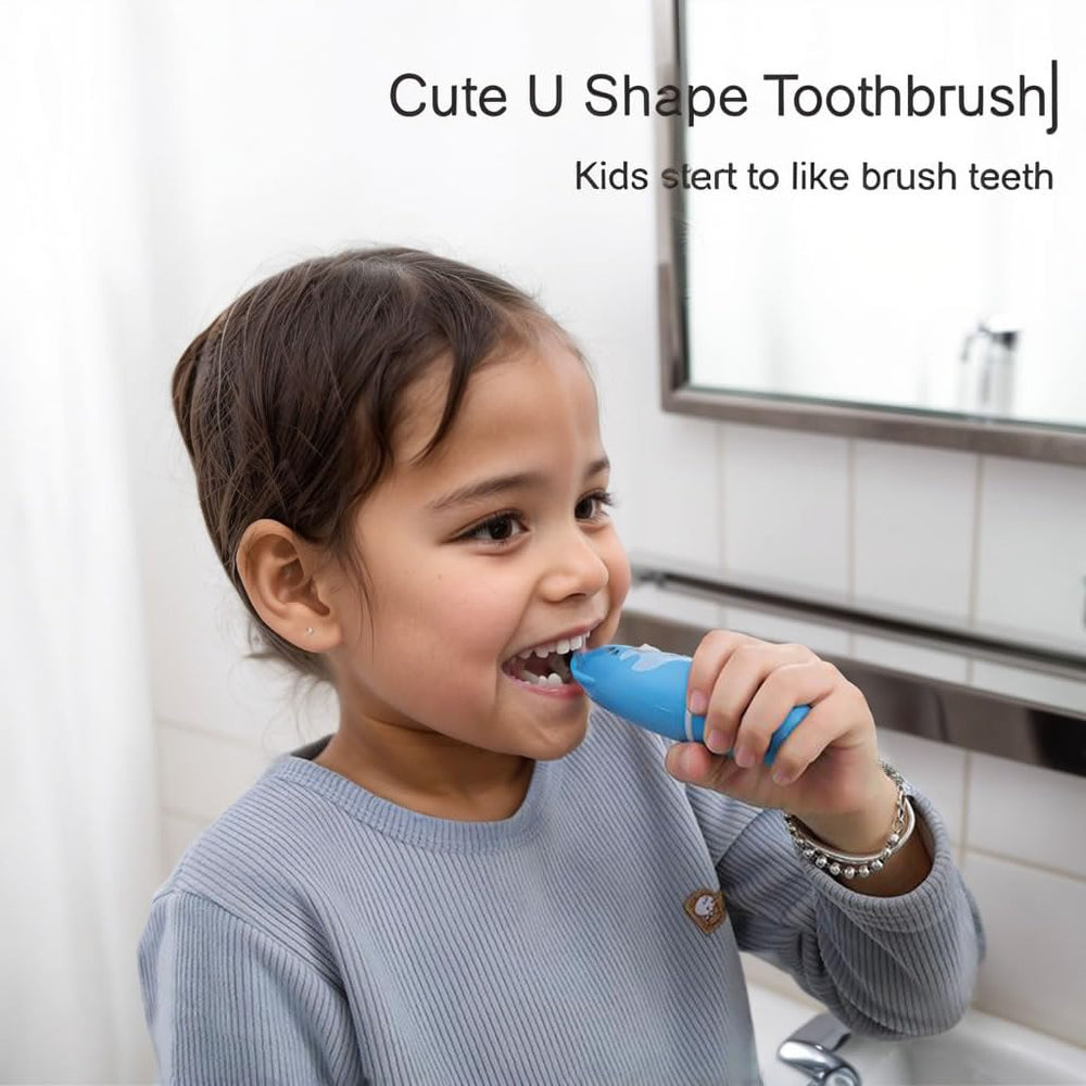 Front view of the Ariie U-shaped toothbrush for toddlers