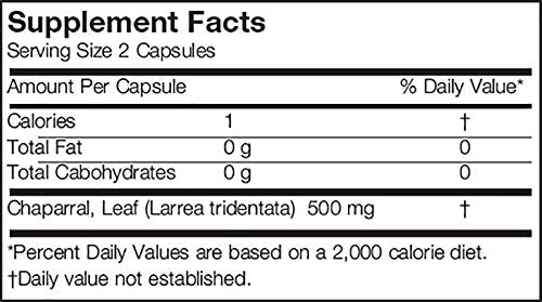 Arizona Natural Resource Chaparral label close-up - 500 mg, 90 capsules