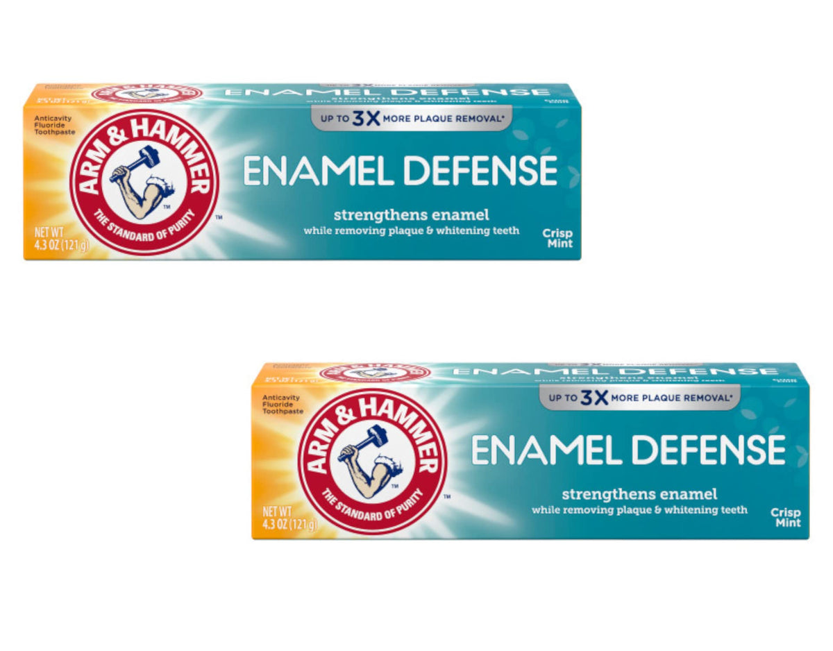 Front view of ARM & HAMMER Enamel Defense Fluoride Toothpaste Fresh Mint 4.3 oz 2-pack
