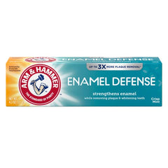 Two 4.3 oz ARM & HAMMER Enamel Defense toothpaste tubes in Fresh Mint packaging
