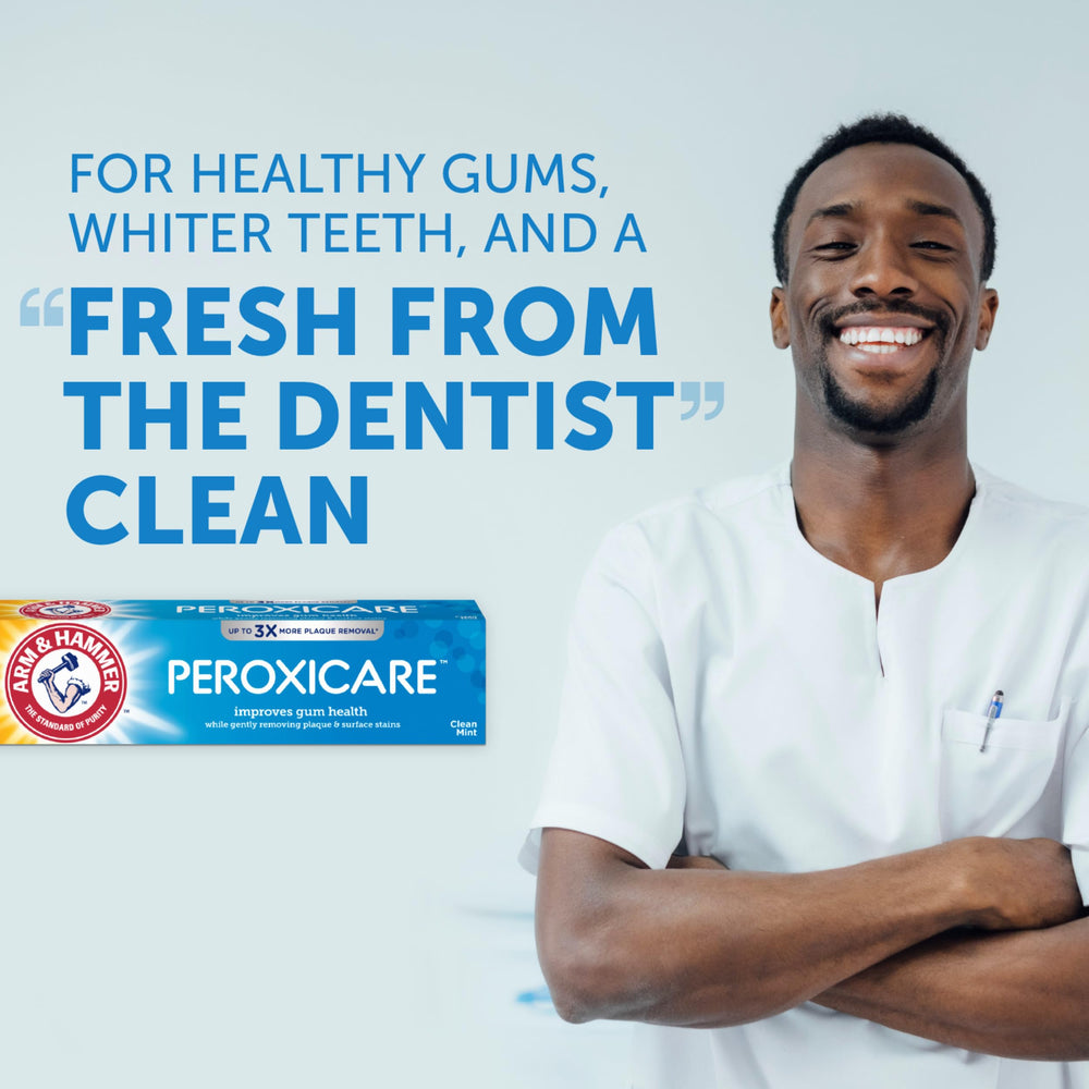 Store display featuring ARM & HAMMER Peroxicare toothpaste four-pack