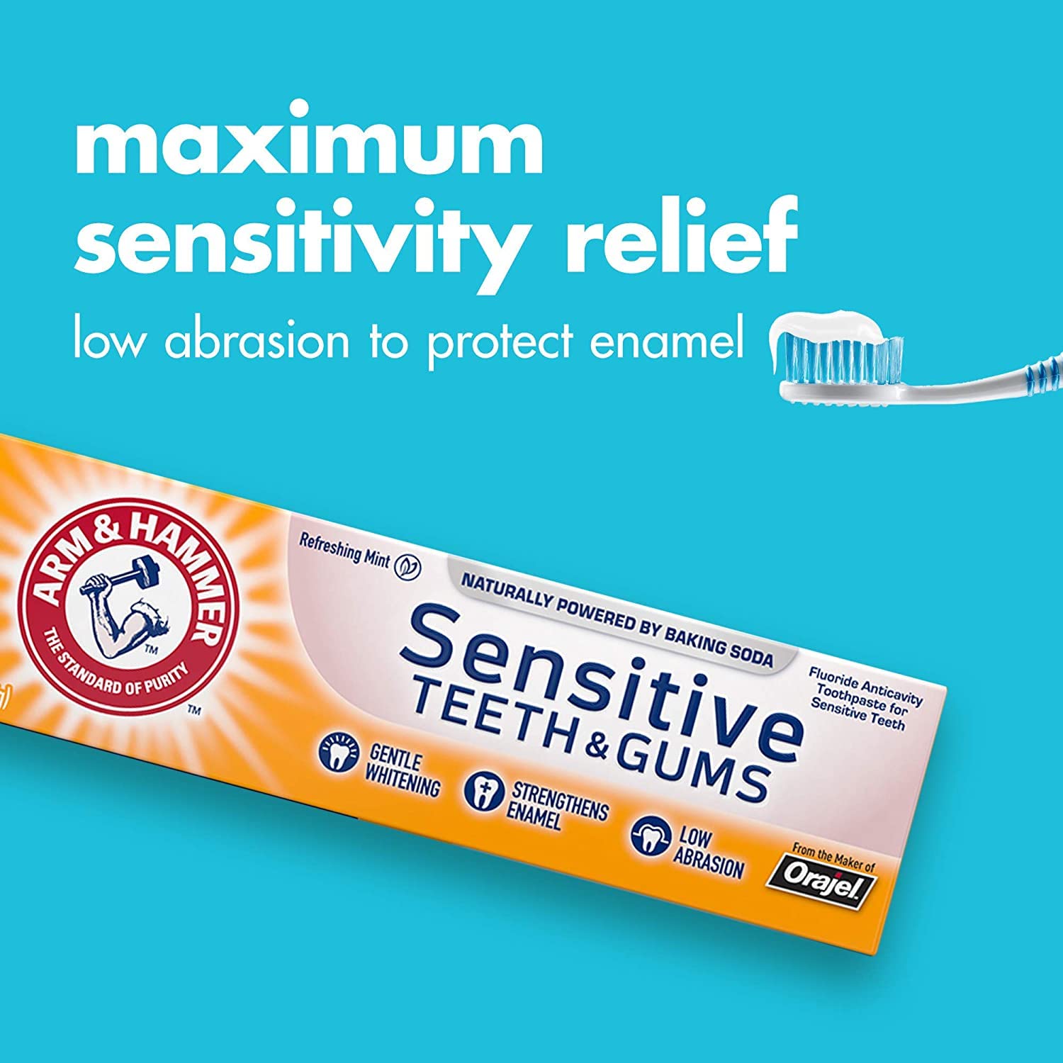 Tube of ARM & HAMMER Sensitive Teeth & Gums toothpaste standing upright