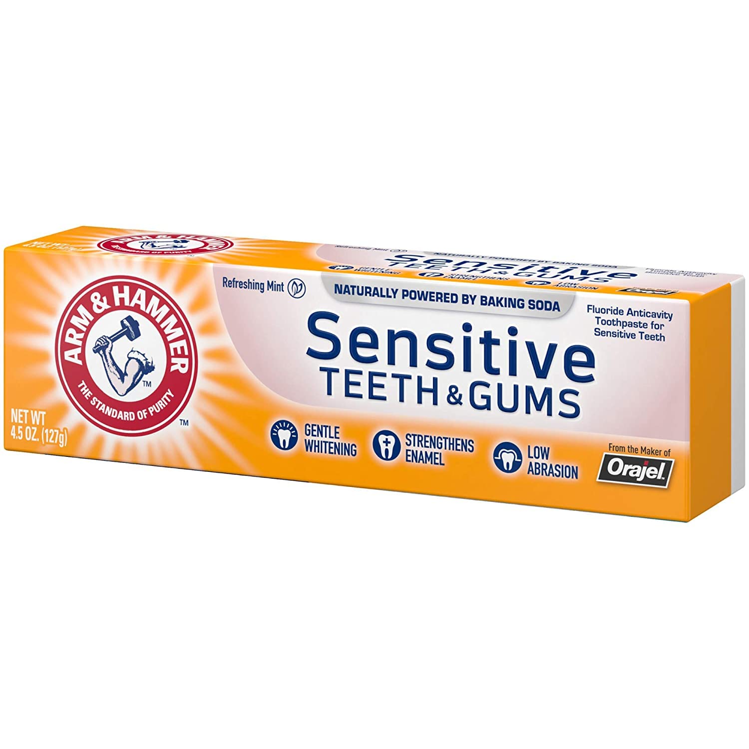 Whitening powered by baking soda label on tube