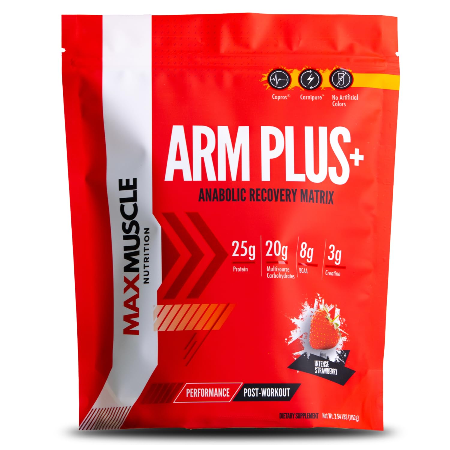 Max Muscle Arm Plus+ Anabolic Recovery Matrix Intense Strawberry container front view