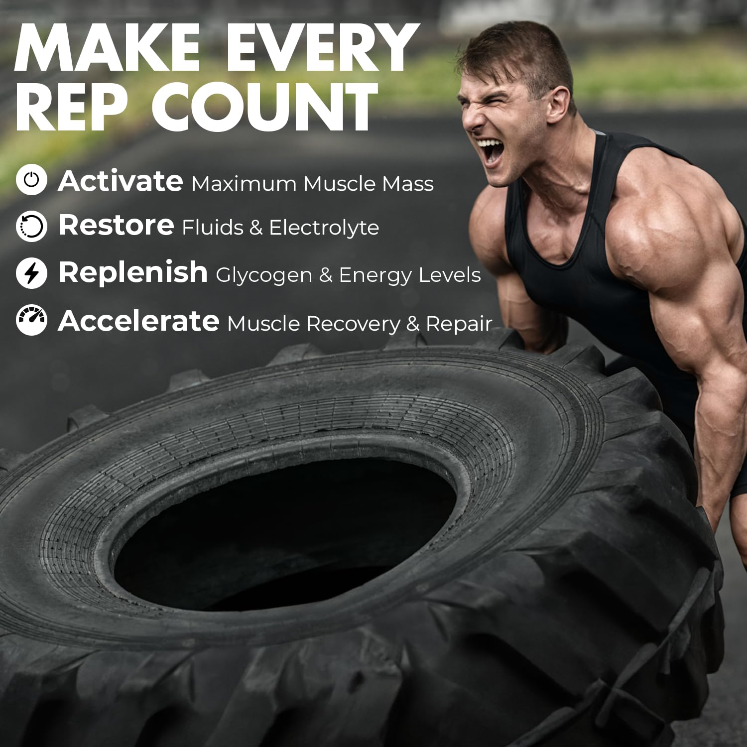 Nutrition facts and serving size card for Arm Plus+ Anabolic Recovery Matrix