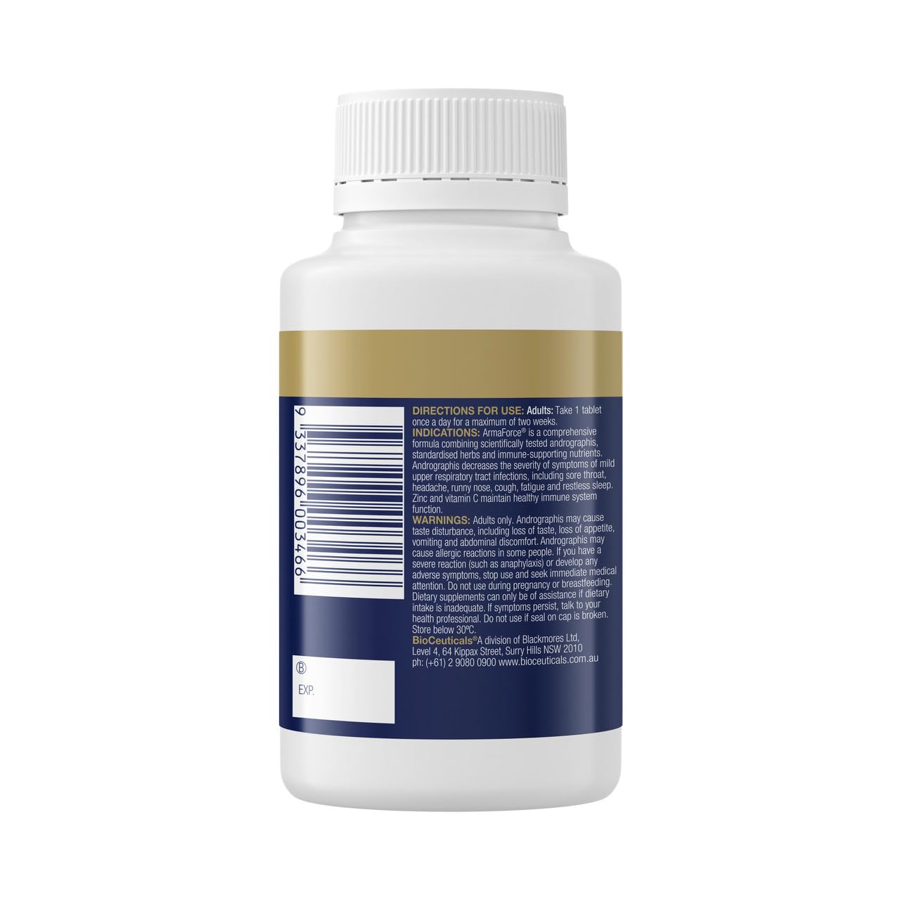 Open bottle of ArmaForce Olive Leaf 120 Tablets vegan