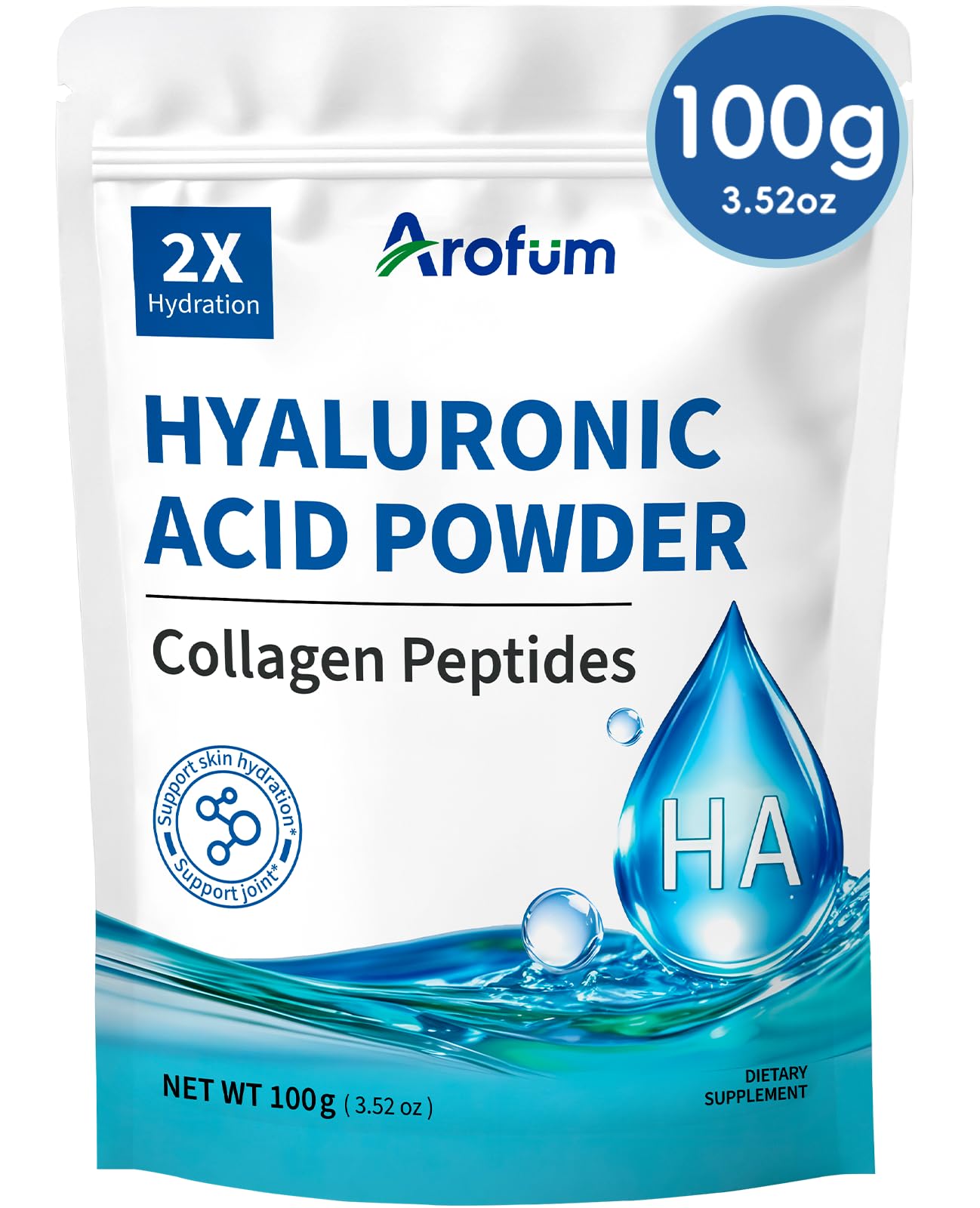 Arofum Hyaluronic Acid Powder with Collagen Peptides – jar label
