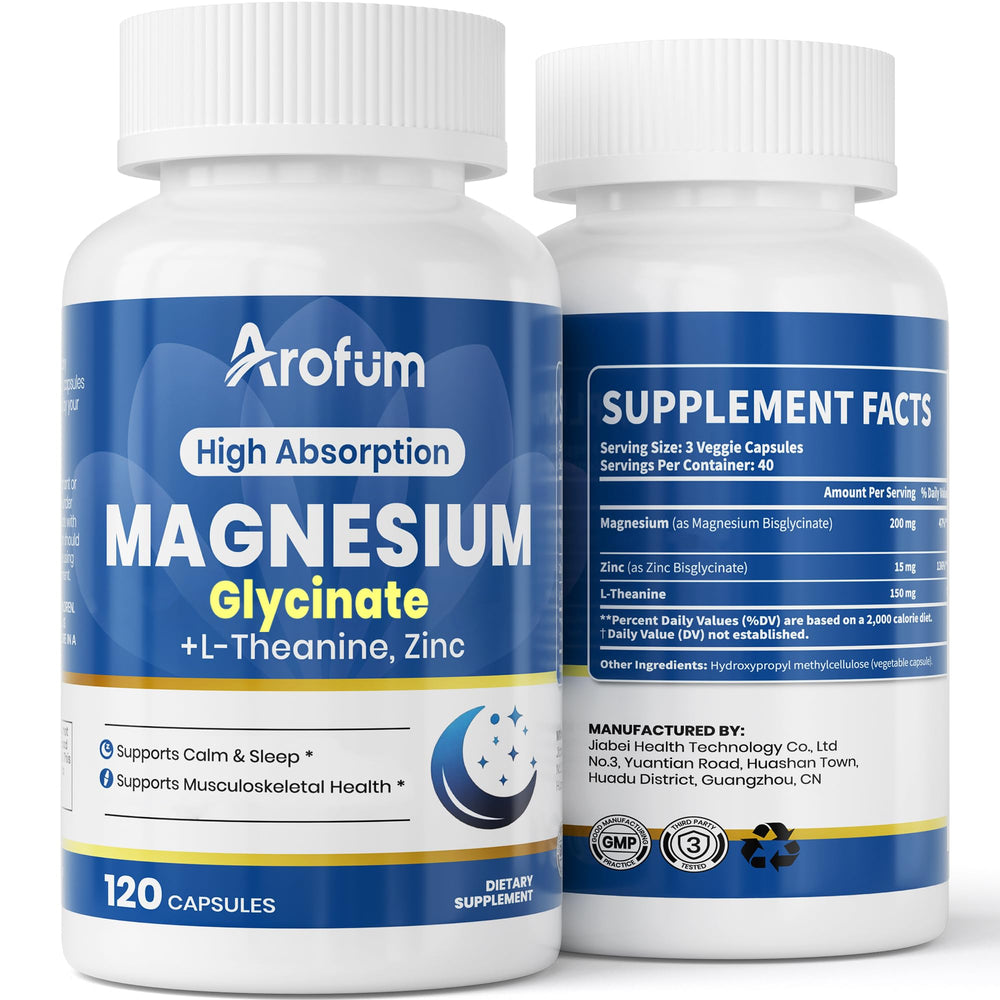 Arofum Magnesium Glycinate 200mg bottle label
