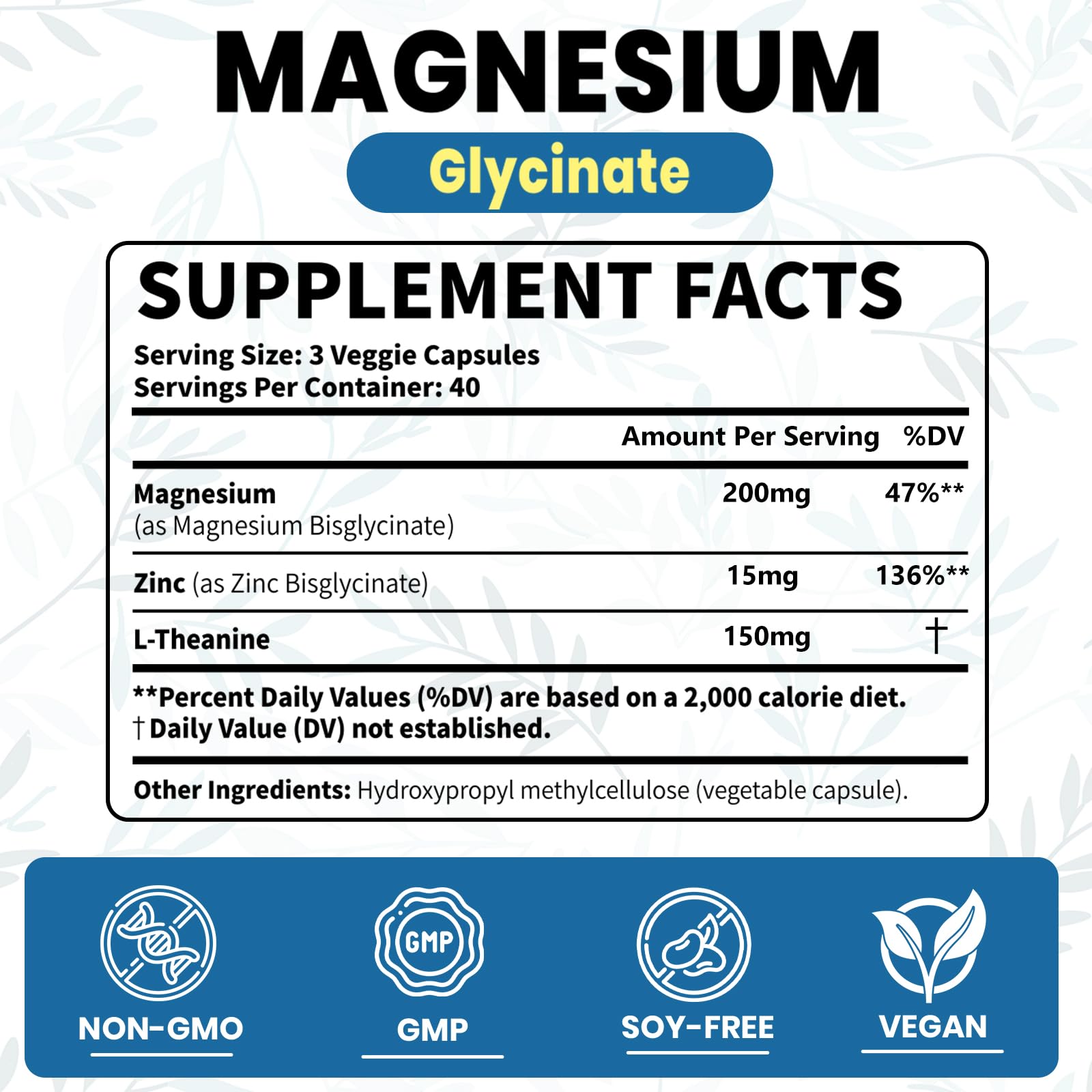Supplement facts panel showing zinc and L-Theanine in the formula