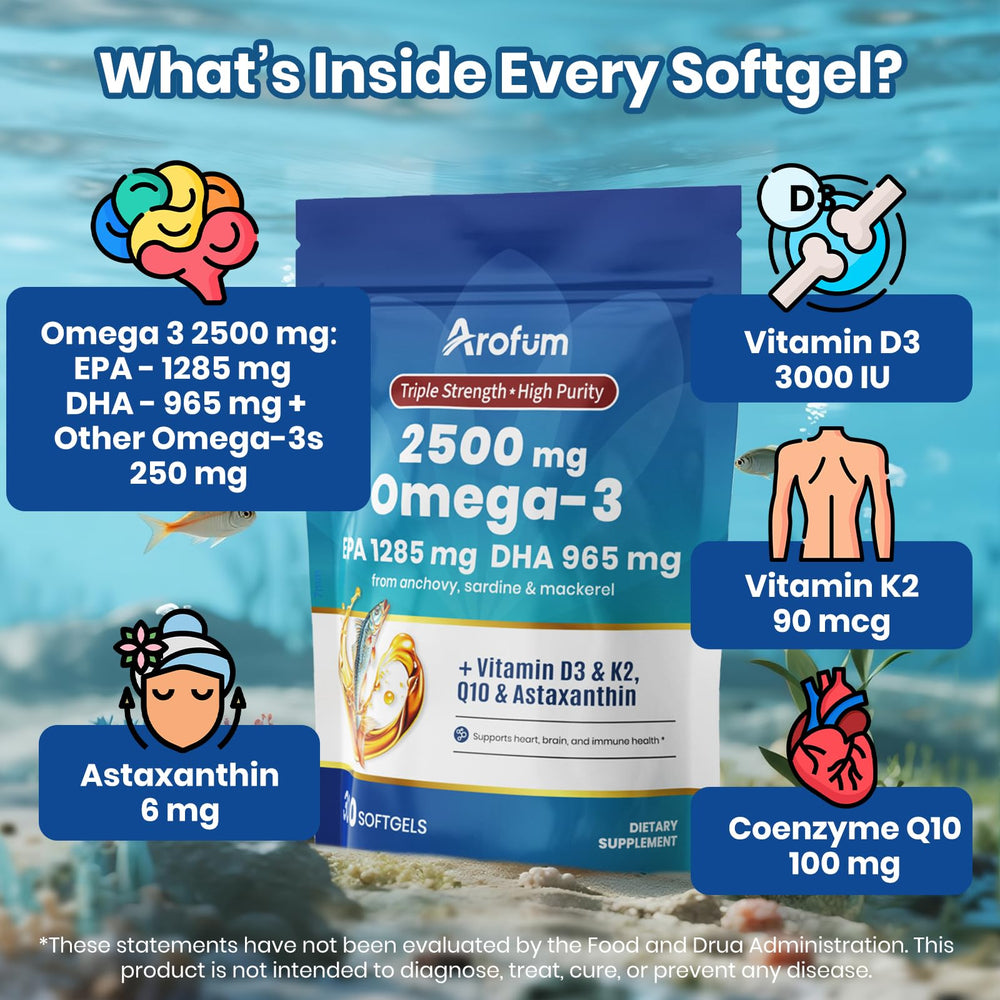 D3 and K2 ingredient panel on Arofum omega-3 label