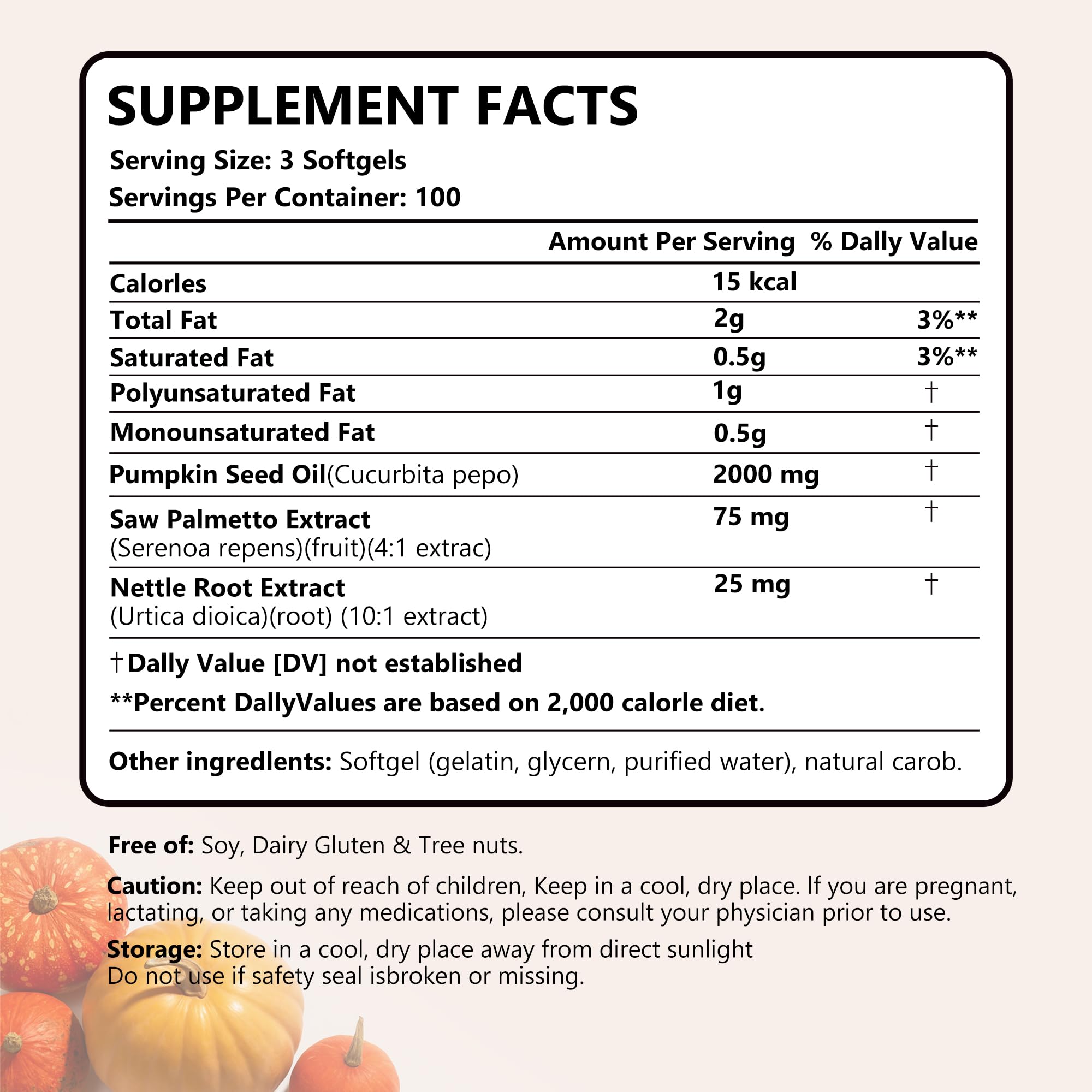 Ingredient highlights: pumpkin seed oil, saw palmetto, nettle root