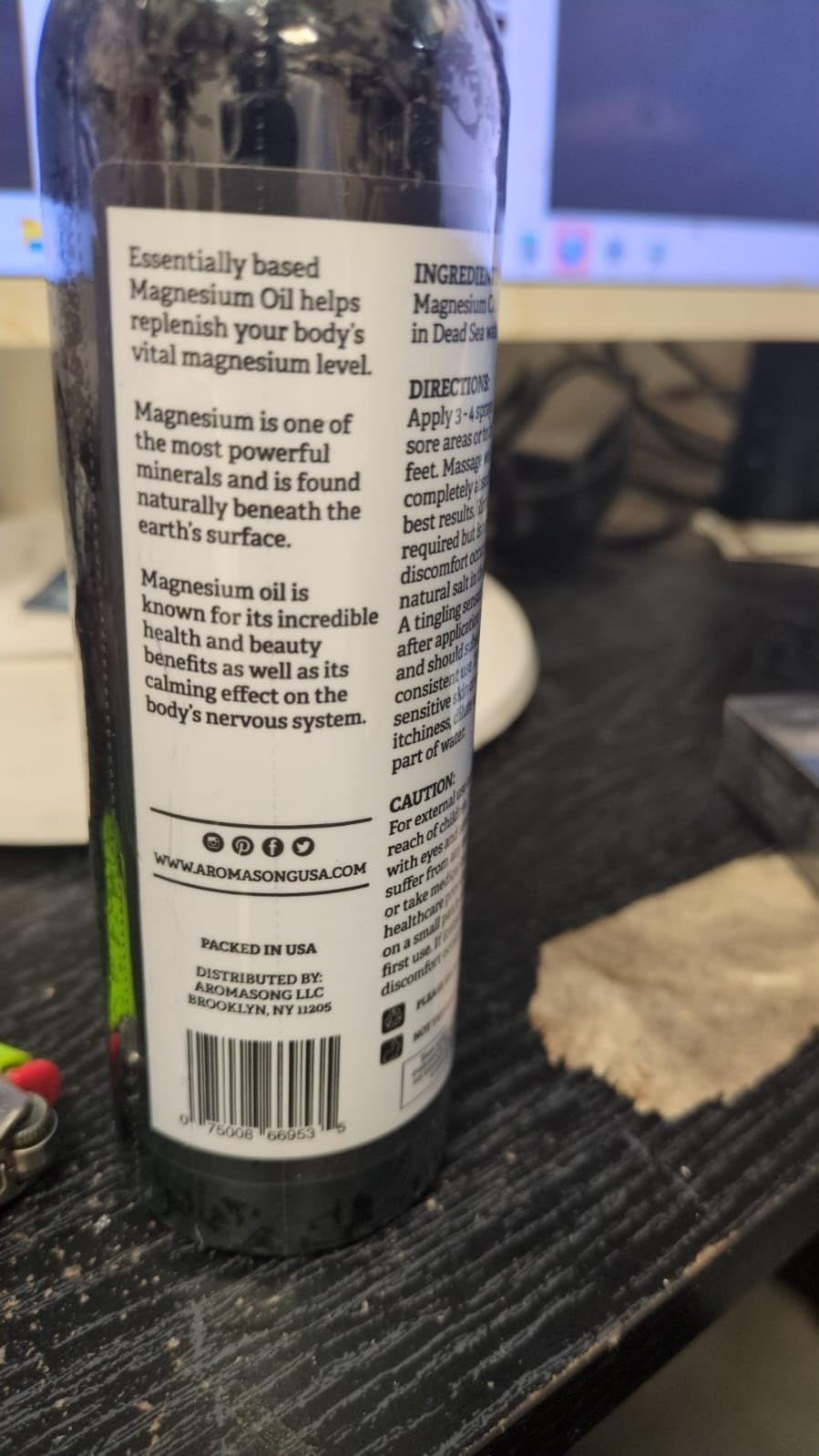 Ingredients and purity information for Aromasong Magnesium Spray