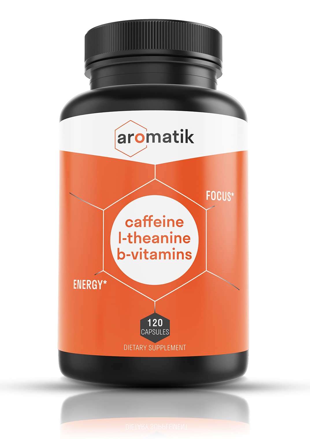 Aromatik caffeine L-Theanine capsules bottle for clean focus and calm energy